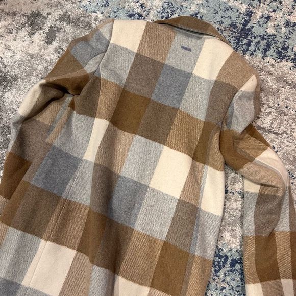 DKNY Single Breasted Plaid Woven Walker Coat Wool Blend Pea Coat - Picture 7 of 8